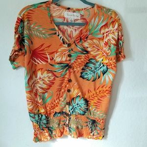 French Laundry Orange Tropical Print Top